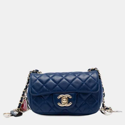 Pre-owned Chanel Blue Valentine Charms Extra Mini Quilted Lambskin Leather Flap Bag