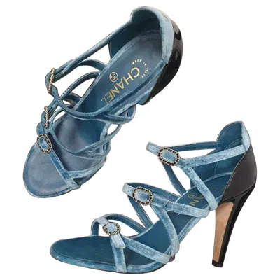 Pre-owned Chanel Blue Velvet Sandals