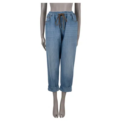 Pre-owned Chanel Blue Washed Cotton 18a Hambrug Drawstring Jeans Pants 40 M