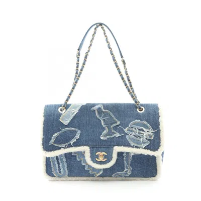 Pre-owned Chanel Blue White Denim Leather Shoulder Bag () In Multi