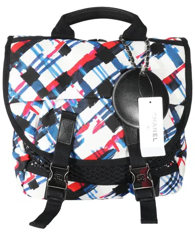 Pre-owned Chanel Blue White Red Nylon Airline Backpack (authentic Pre-loved)