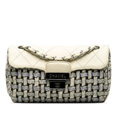 Pre-owned Chanel Blue White Tweed Wool Shoulder Bag ()
