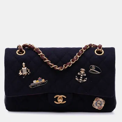 Pre-owned Chanel Blue Wool Paris-hamburg Charms Medium Classic Double Flap