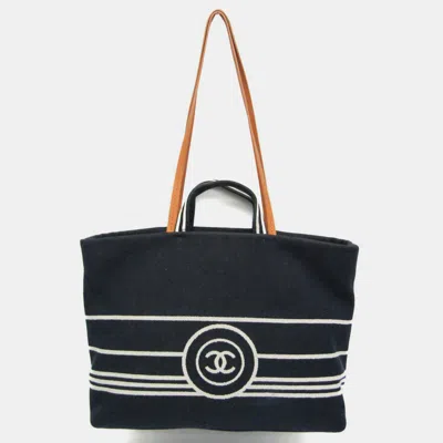 Pre-owned Chanel Blue/brown Denim Leather Cc Tote Bag
