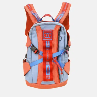 Pre-owned Chanel Blue/orange Canvas Sport Line Backpack