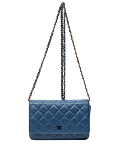 Pre-owned Chanel Blue/purple Quilted Lambskin Leather Classic Wallet On Chain (authentic  Pre-loved)
