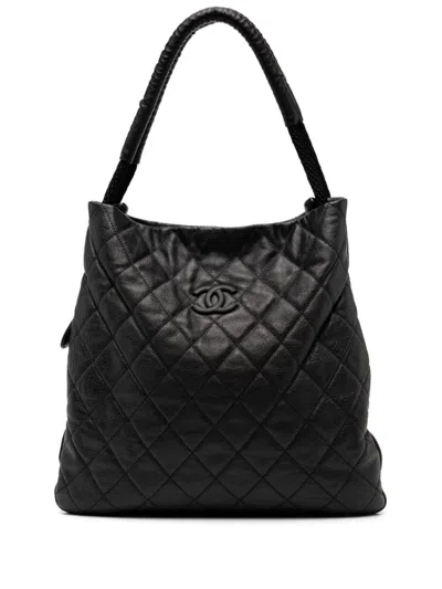 Pre-owned Chanel Boating Large Classic Shopper Zippered Expandable Tote In Black