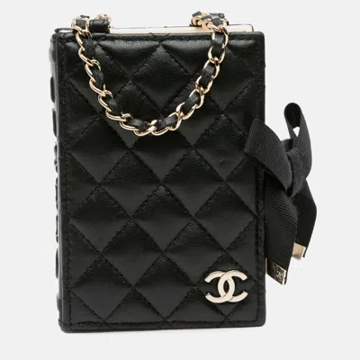 Pre-owned Chanel Book Card Holder Chain Quilted Black Lambskin Shoulder Bag