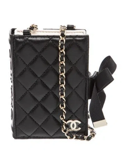 Pre-owned Chanel Book Card Holder W/ Chain In Black