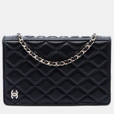 Pre-owned Chanel Book Wallet On Chain One Size Black Quilted Lambskin Leather Crossbody Bag