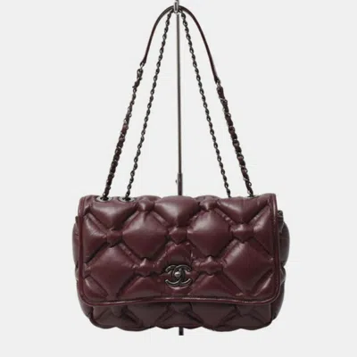 Pre-owned Chanel Bordeaux Bubble Quilted Matelasse Lambskin Shoulder Bag In Burgundy