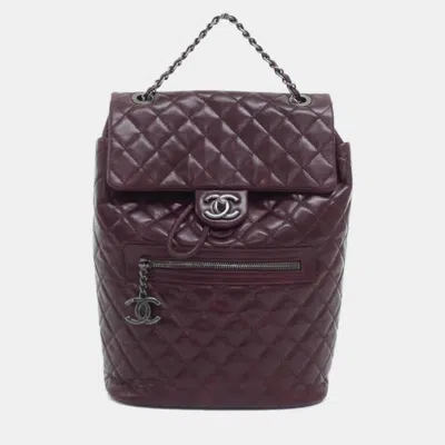 Pre-owned Chanel Bordeaux Leather Backpack In Purple