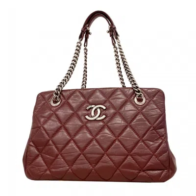Pre-owned Chanel Bordeaux Leather Tote Bag () In Burgundy
