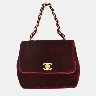 Pre-owned Chanel Bordeaux Velvet Mademoiselle Chain Handbag In Burgundy