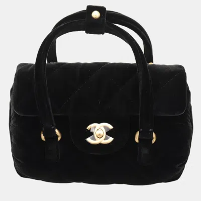 Pre-owned Chanel Boston Velvet Mini Bag In Black