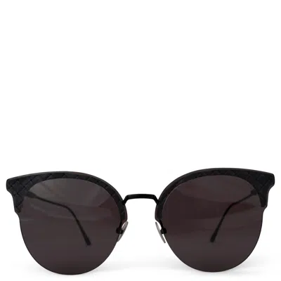 Pre-owned Chanel Bottega Veneta Black Intrecciato Leather Cat-eye Sunglasses Bv0188s