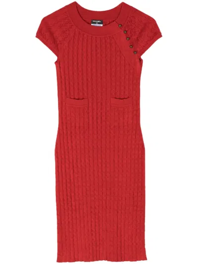 Pre-owned Chanel Bouclé-knit Midi Dress In Red