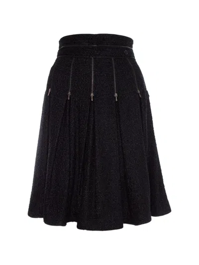 Pre-owned Chanel Boucle Zipper-detail Midi Skirt In Black