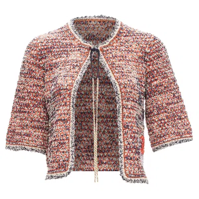 Pre-owned Chanel Boule Knitcc Logo Chain Cropped Jacket In Red