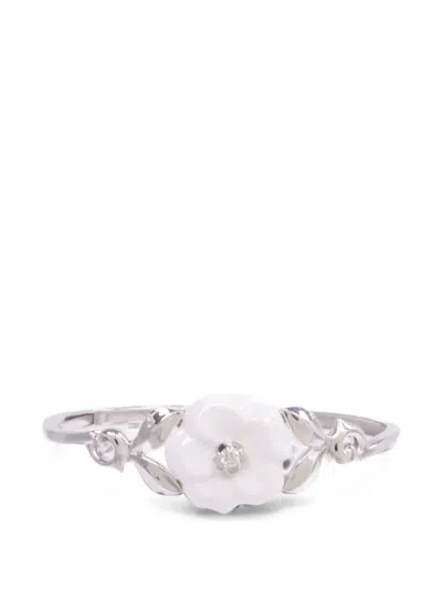 Pre-owned Chanel Bouton De Camélia Diamond Bangle In Silver