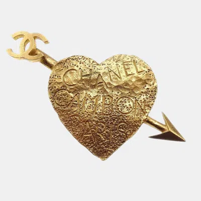Pre-owned Chanel Bow And Arrow Heart Brooch Gold