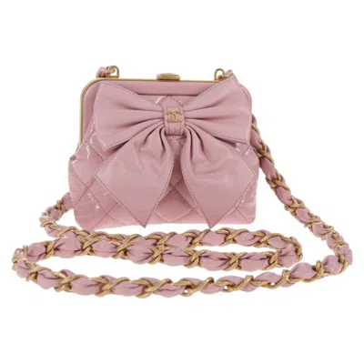 Pre-owned Chanel Bow Frame Clutch With Chain Quilted Patent With Lambskin Patent_leather Bag () In Pink