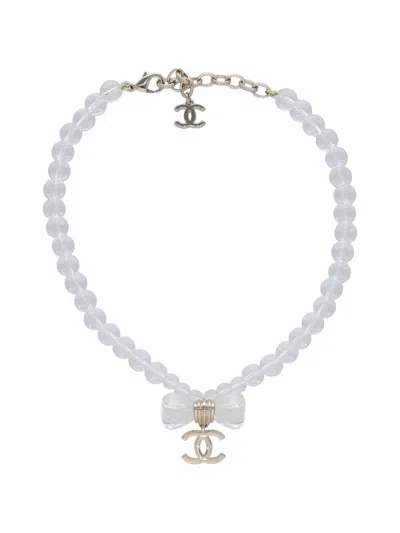 Pre-owned Chanel Bow Logo-detail Necklace In Gold