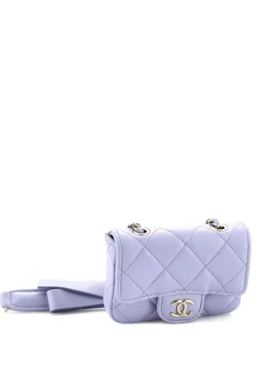 Pre-owned Chanel Bow Strap Classic Flap Clutch With Chain Quilted Lambskin Mini Shoulder Bag In Purple