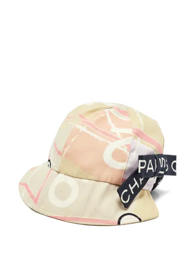 Pre-owned Chanel Bow-detail Printed Bucket Hat In Neutral