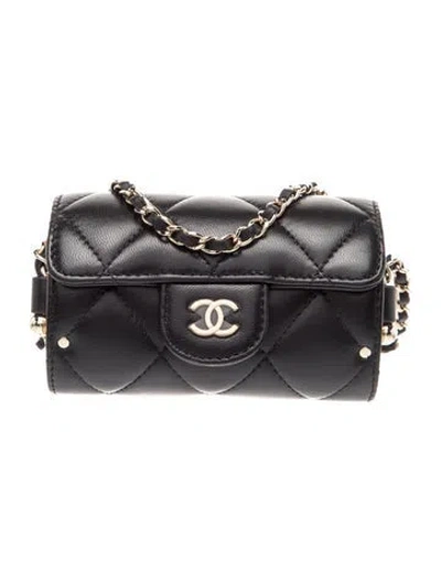Pre-owned Chanel Box Of Secrets Card Holder W/ Chain In Black