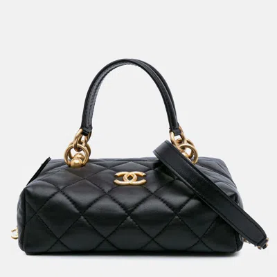 Pre-owned Chanel Box Top Handle Satchel Small Black Quilted Lambskin Metiers D'art Bag