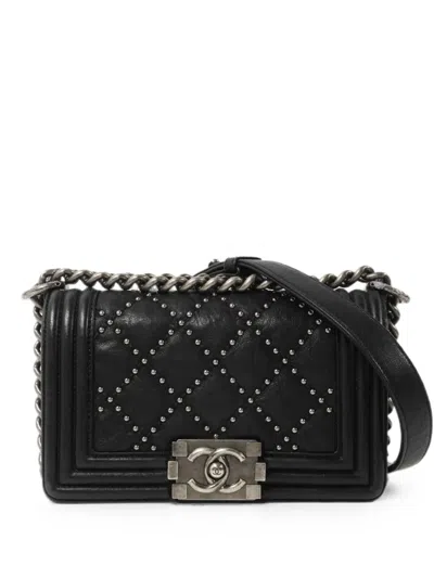 Pre-owned Chanel Boy 20 Studded Chain Strap Shoulder Bag In Black