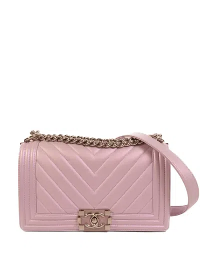 Pre-owned Chanel Boy 25 Chevron-quilted Shoulder Bag In Pink