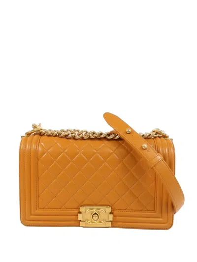 Pre-owned Chanel Boy 25 Quilted Crossbody Bag In Neutral