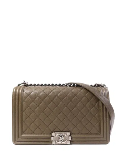 Pre-owned Chanel Boy 28 Quilted Crossbody Bag In Green