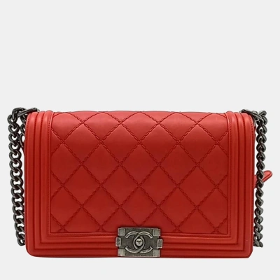 Pre-owned Chanel Boy Bag Neudium Bag In Red