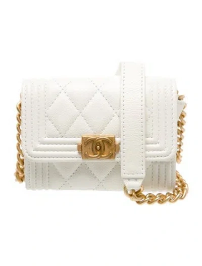 Pre-owned Chanel Boy Card Holder On Chain In White