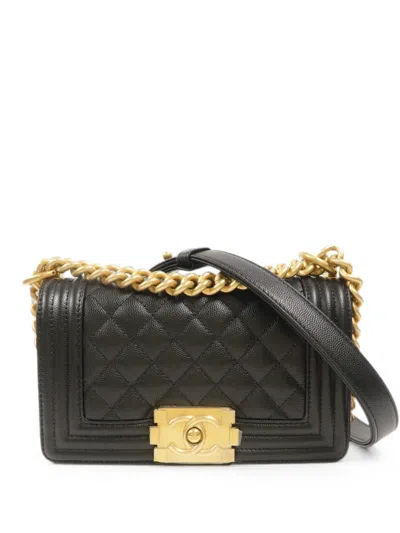 Pre-owned Chanel Boy Cc Chain Mini Shoulder Bag In Black