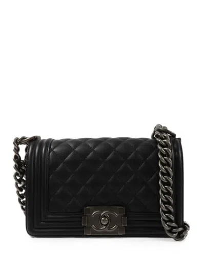 Pre-owned Chanel Boy Cc Chain Shoulder Bag In Black