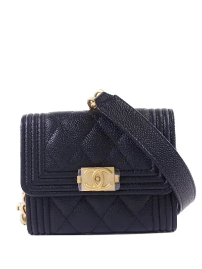 Pre-owned Chanel Boy Cc Chain Wallet Tote Bag In Black