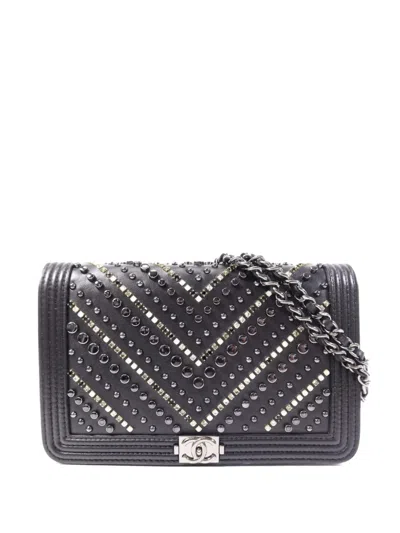 Pre-owned Chanel Boy Cc Embellished Crossbody Bag In Black