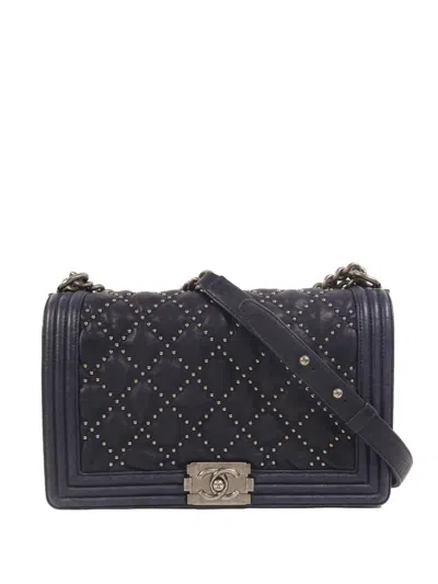 Chanel Boy Cc Studded Shoulder Bag In Blue