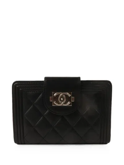 Pre-owned Chanel Boy Cc Turn-lock Wallet In Black