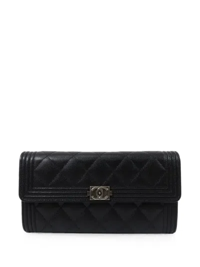 Pre-owned Chanel Boy Cc Turn-lock Wallet In Black