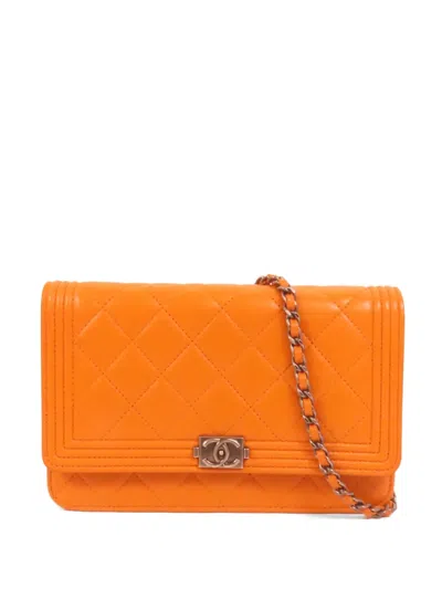 Pre-owned Chanel Boy Cc-logo Cross Body Bag In Orange