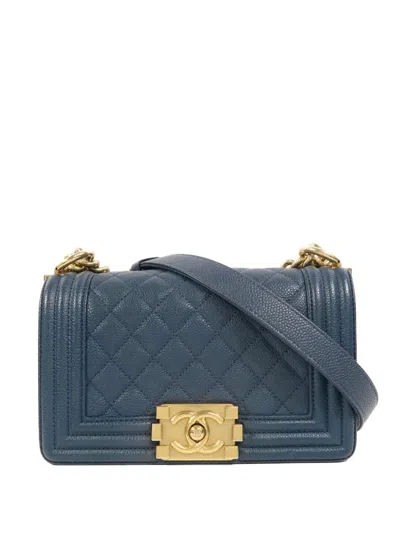 Pre-owned Chanel Boy Chain Shoulder Bag In Blue