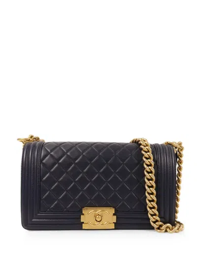 Pre-owned Chanel Boy Chain Shoulder Bag In Blue