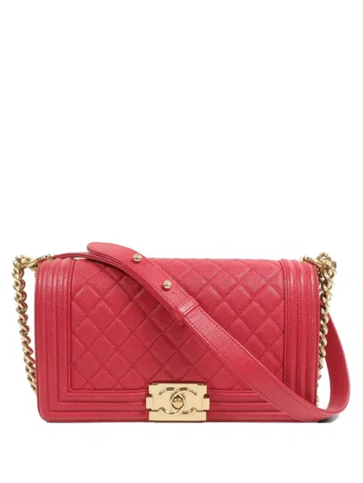 Pre-owned Chanel Boy Chain Shoulder Tote Bag In Red