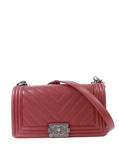 Pre-owned Chanel Boy Chain Tote Bag In Red
