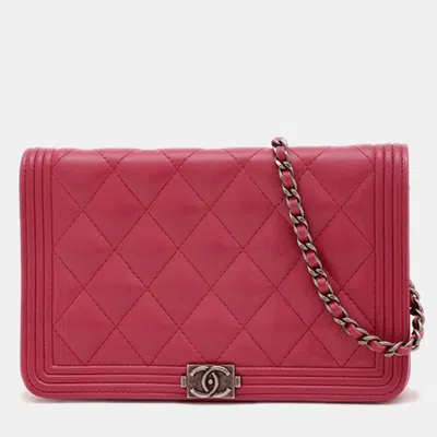 Pre-owned Chanel Boy Chain Wallet Lambskin Pink